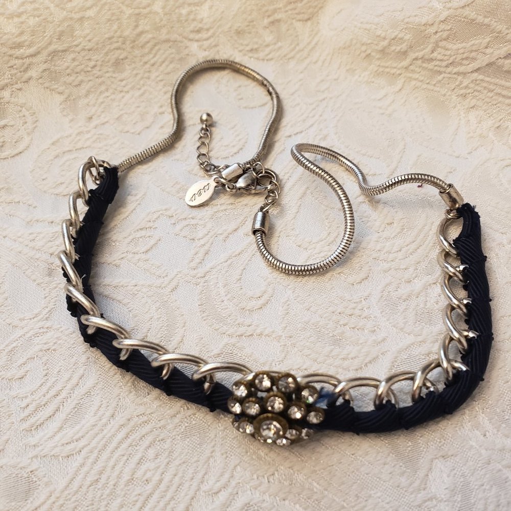 Avant-garde metallic & leather braided necklace